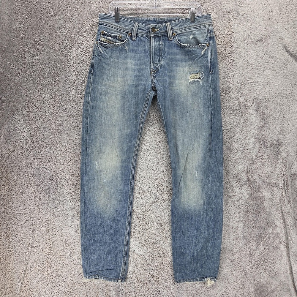 Diesel Jeans Mens 32x32 Blue Viker Regular Straight Made Italy Altered Hem 008IK